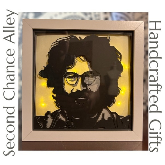 Grateful Dead Light Up Shadow Box Jerry Garcia Handcrafted 8” x 8” - Picture 1 of 13